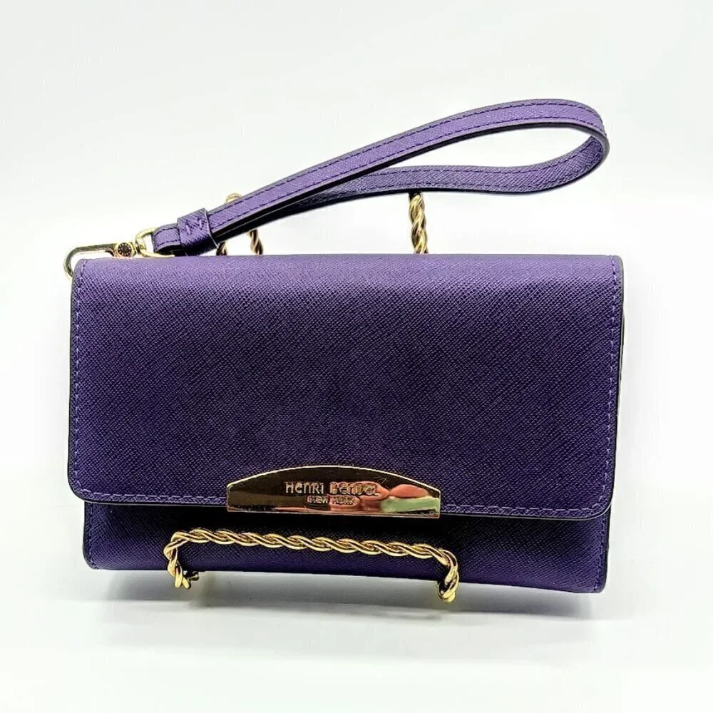 Henri Bendel Purple Saffiano Leather Wallet Wristlet Clutch NWOT